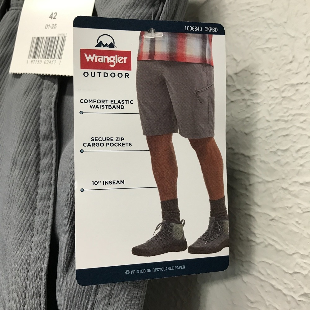 Wrangler Zipper Cargo Shorts Mens 42 Gray Field Utility Relaxed Fit 10" Inseam - Picture 4 of 8